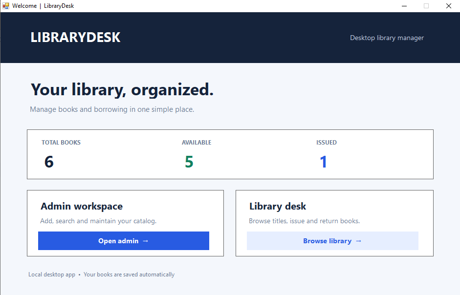 LibraryDesk application preview